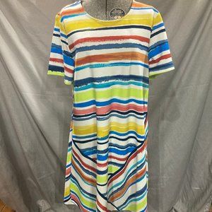 Sugar & Spliced Dress Short Sleeves White with Rainbow Stipes Size Large L
